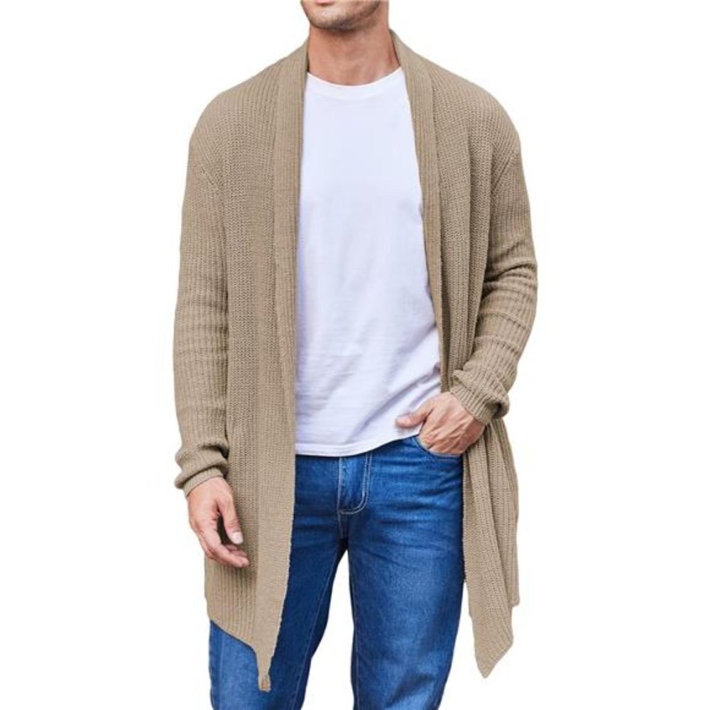 Cozy Shawl Collar Cardigan Knit Sweater Men Khaki
